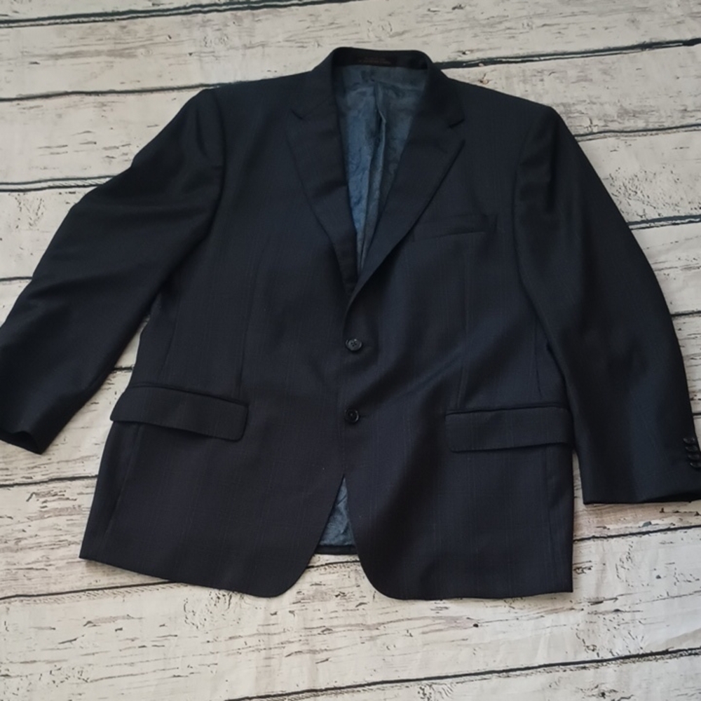 Jos A Bank Reserve Gray Blue Plaid Italian Wool Bemberg Lining Blazer 44R
